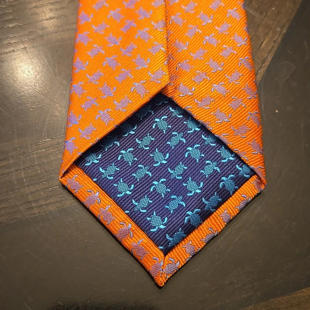 Hanes & Bonner Of London - Orange Patterned Tie With Blur Turtles